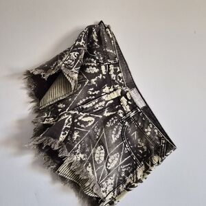 Black and White Patterned Denim Shorts